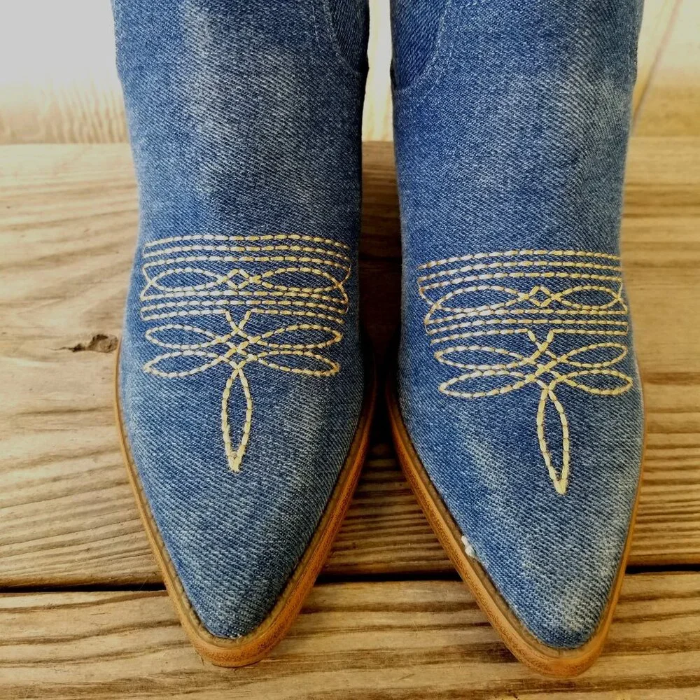 Marc Fisher Gidden Womens Blue Demin Western Bootie Boots 6 M - Picture 4 of 13